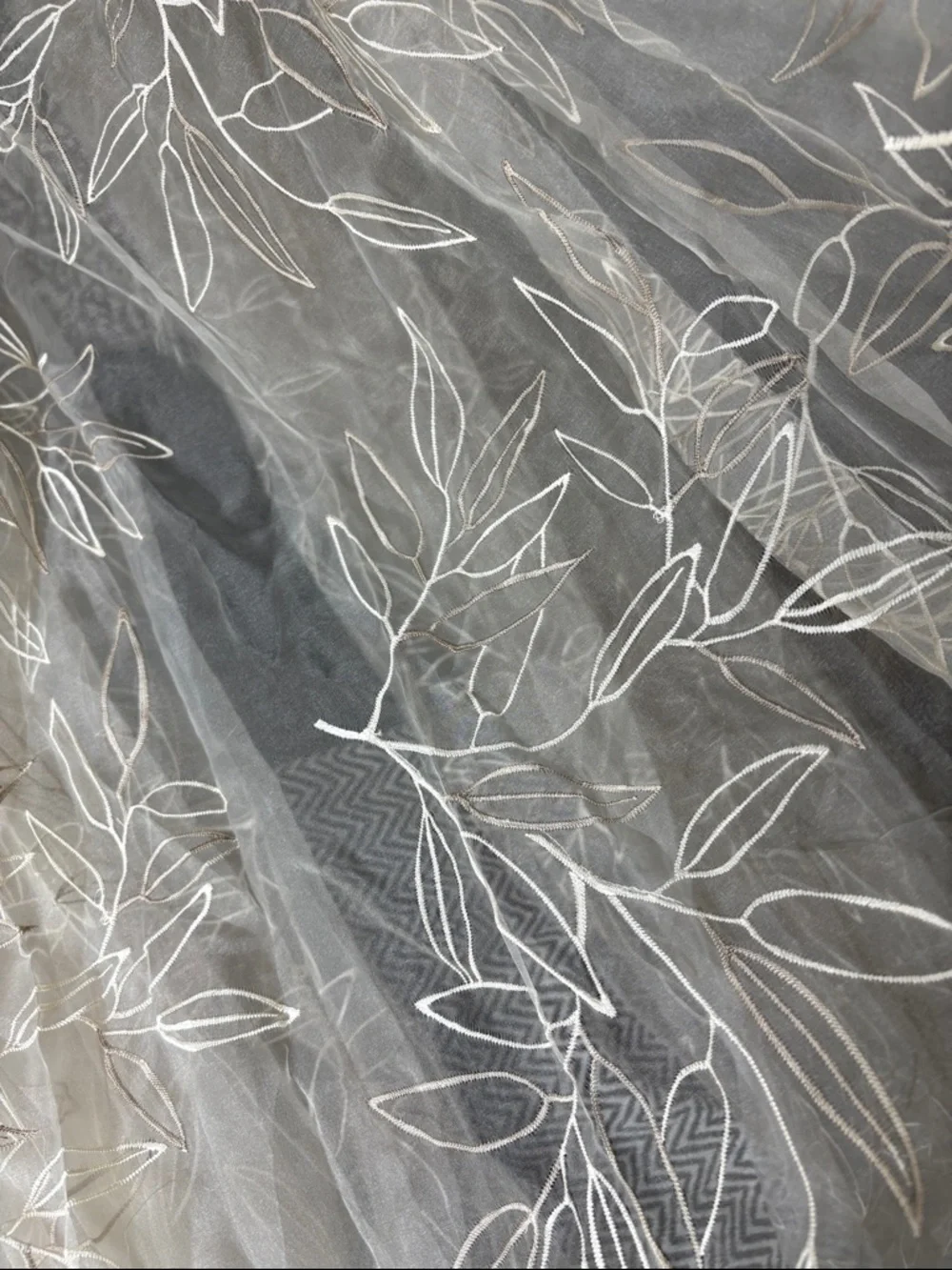Sheer Embroidered Leaf Curtain Panel Set- Ivory 105” long 56” wide